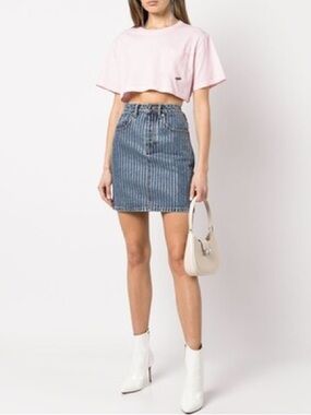 Alexander Wang Crystal Embellished Stripe Denim Skirt